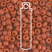 Matte opaque terracotta Miyuki seed beads, close-up of orange glass beads with a tube outline icon overlaid