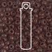 Opaque chocolate brown Miyuki 6/0 glass seed beads close-up with a white tube outline showing the 20g tube