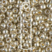 Duracoat galvanized silver Miyuki 6/0 seed beads close-up with a tube outline overlay showing the 20g tube size