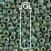 Close-up of Picasso seafoam green matte Miyuki seed beads with brown speckled finish and a tube outline overlay