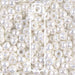 Ivory pearl Ceylon Miyuki 6/0 seed beads close-up with glossy white luster and a tube outline overlay