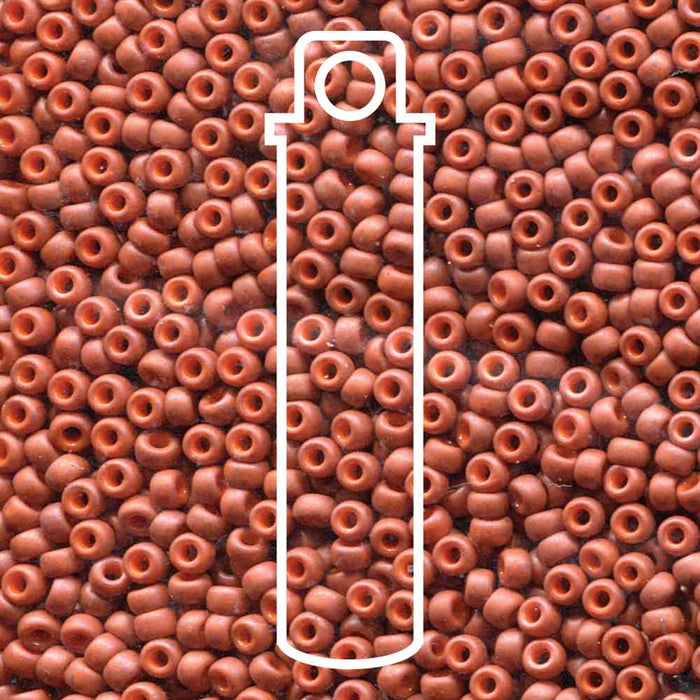 Close-up of matte opaque terracotta Miyuki seed beads, 8/0 size, with a white tube outline overlay