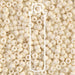 Matte opaque cream Miyuki 8/0 seed beads filling the frame with a tube outline graphic showing the 22g tube size