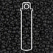 Matte opaque black Miyuki 8/0 seed beads close-up with a white tube outline showing the 22g tube size