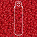 Opaque red Miyuki 8/0 seed beads close-up with a white tube outline showing the 22g tube