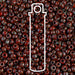 Picasso opaque red garnet matte Miyuki seed beads close-up with a white tube outline overlay