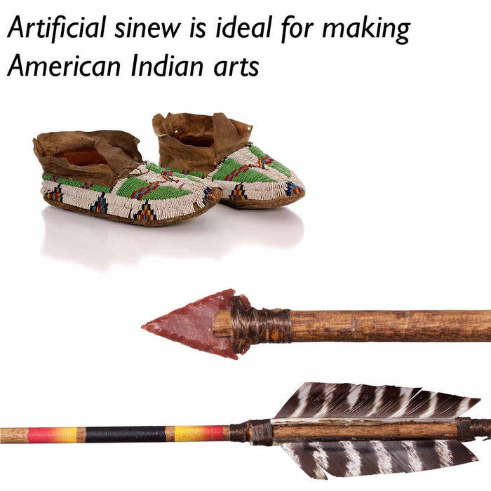 Beaded moccasins and arrows, examples of American Indian arts made with artificial sinew