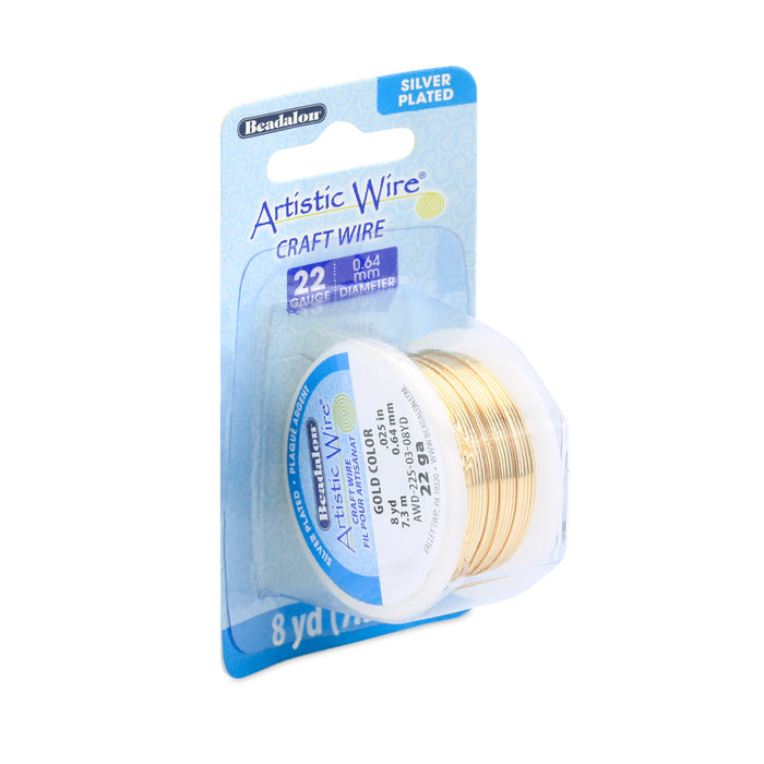 22 Gauge Silver Plated Tarnish Resistant Colored Copper Artistic Wire, Gold Color (24ft)