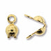 Gold plated clamshell bead tips, one closed with loop and one open showing the two halves