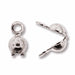 Silver plated clamshell bead tips, one closed with a loop and one open showing both halves