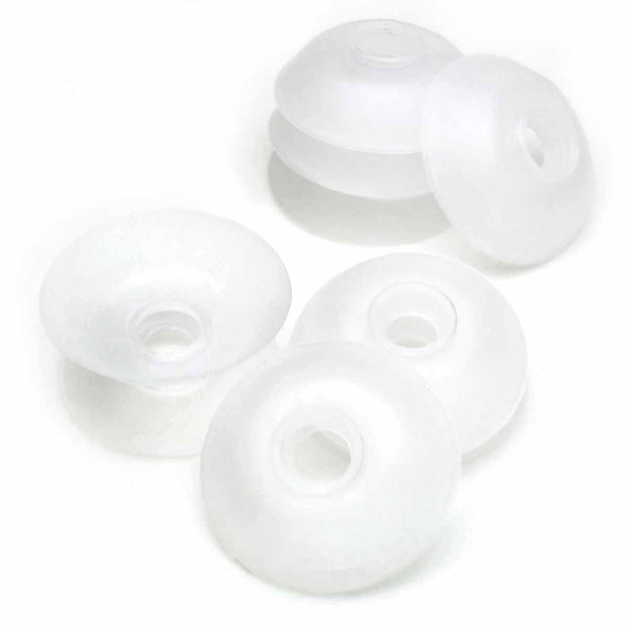BeadSmith No Tangle thread bobbins in clear white plastic, several bobbins grouped and shown at different angles