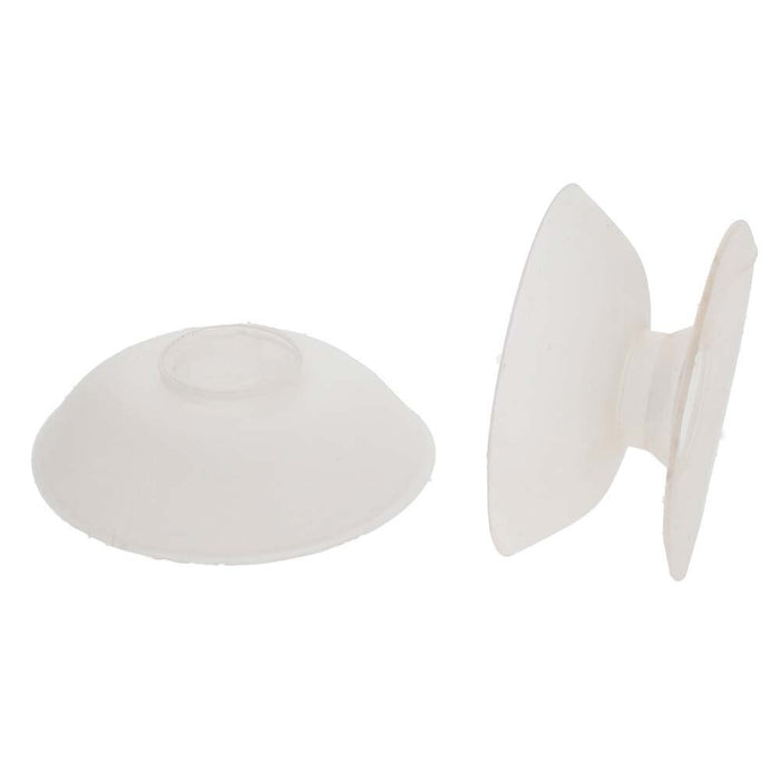Clear bobbin showing its domed top beside another bobbin seen edge-on with a wide flange