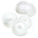 Group of translucent no tangle bobbins viewed from above and the side, showing the center holes