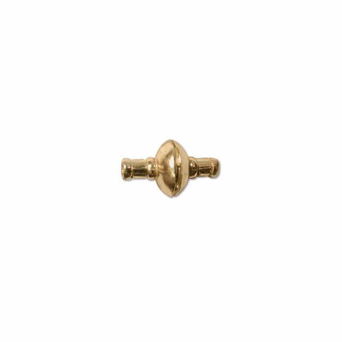 Antiqued brass magnetic quick crimp clasp, closed, on white background
