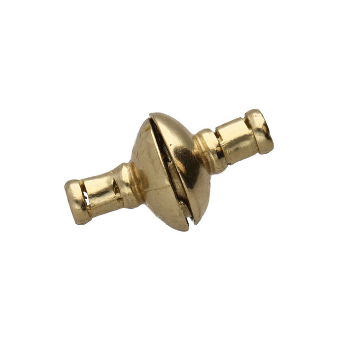 Closed magnetic crimp clasp at an angle showing the seam and ridged crimp ends