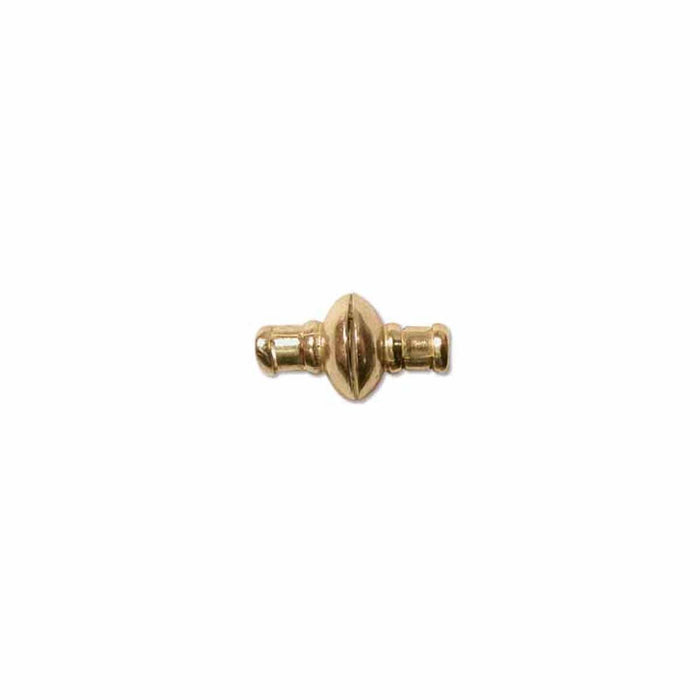 Antiqued brass magnetic quick crimp clasp, closed, front view on white background