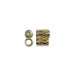 Antiqued brass slide clasp with diamond-pattern tube and separate end piece with ring, shown side by side