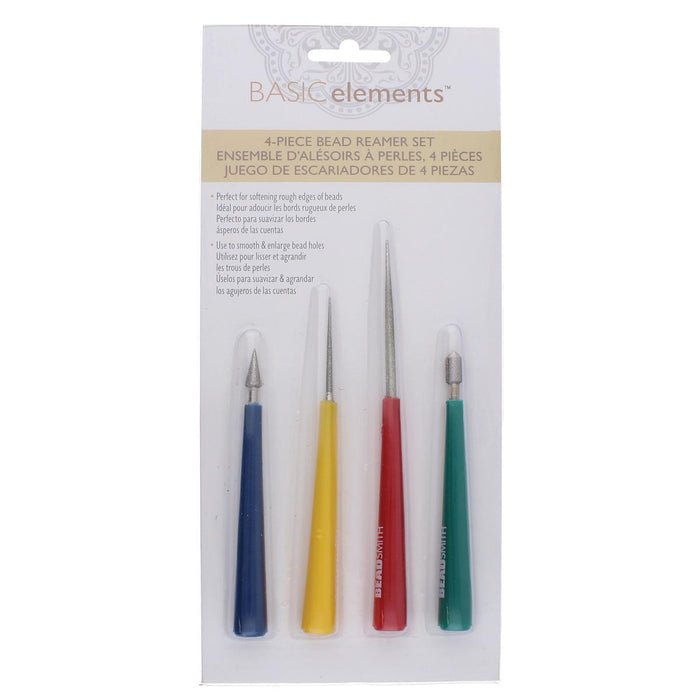Bead reamer set in retail packaging card with four reamers, labeled 4-piece bead reamer set