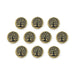 Antiqued brass tree of life buttons, ten round pewter pieces arranged in rows
