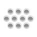Antiqued silver small lotus buttons, ten pewter 12mm buttons arranged in rows on white