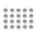 Antiqued silver small lotus buttons, 12mm, arranged in four rows of five showing the lotus flower design