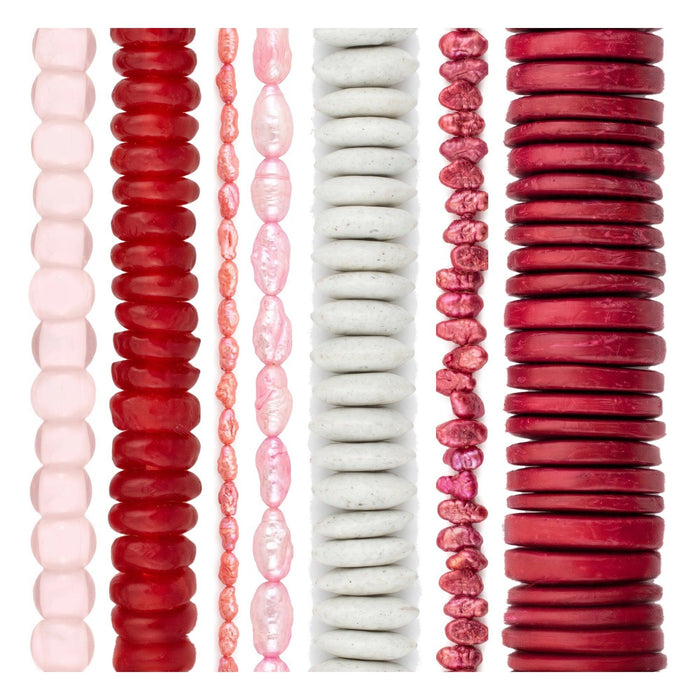 Valentine's Bead Set: Red, Pink & White (7 Strands, 2-20mm)