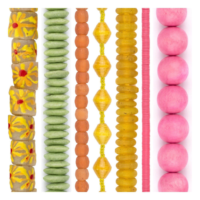Summer Bead Set: Sunshine, Lime & Neon Pink (7 Strands, 4-18mm)