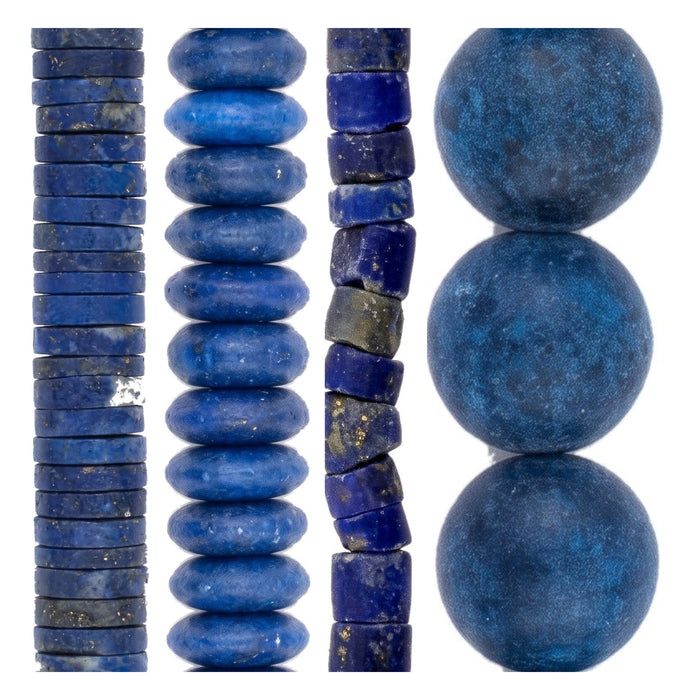 Lapis Lazuli Bead Set: Heishi, Saucer & Matte Round (4 Strands, 2-8mm)