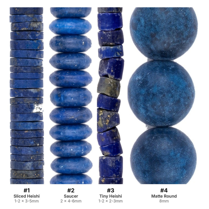 What's included, strands numbered 1-4: Lapis Lazuli Bead Set: Heishi, Saucer & Matte Round