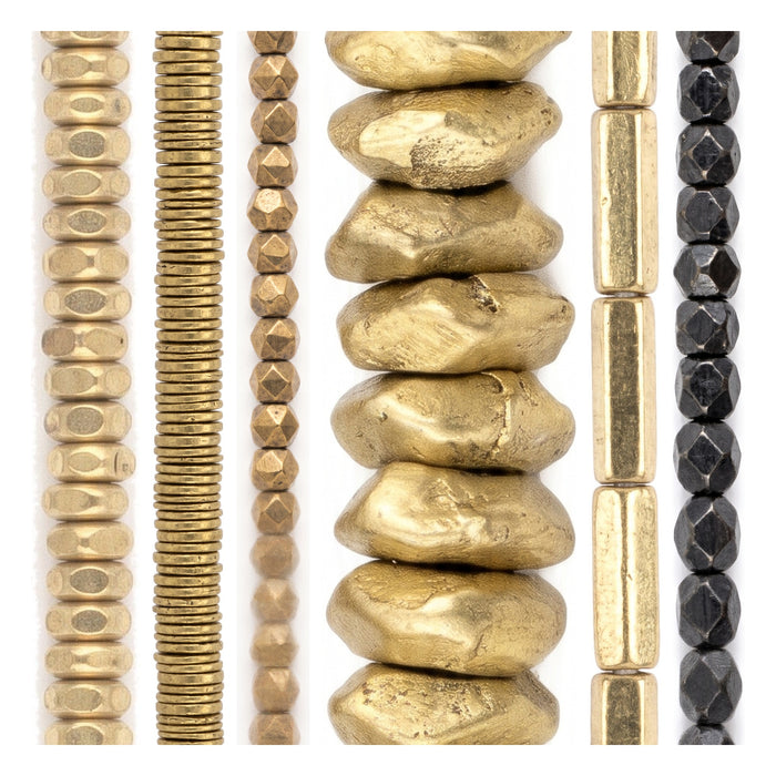 Brass Spacer Bead Set: Gold Heishi, Ring & Diamond-Cut (6 Strands, 1.4-7mm)