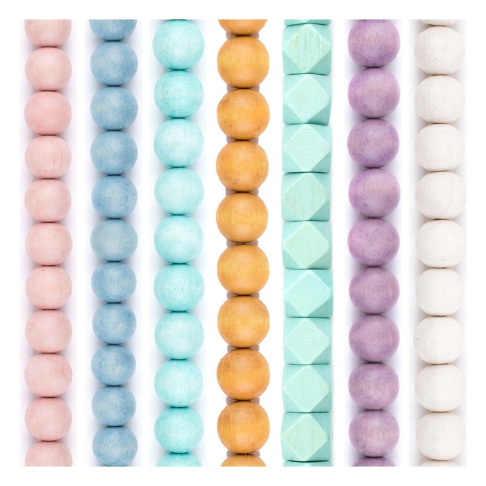 Wood Bead Set: Pink, Mint & Lilac Pastel Garland (7 Strands, 20mm)