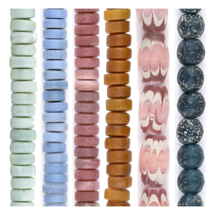 Large Hole Bead Set: Pastel Java Glass Buttons (6 Strands, 8-10mm)