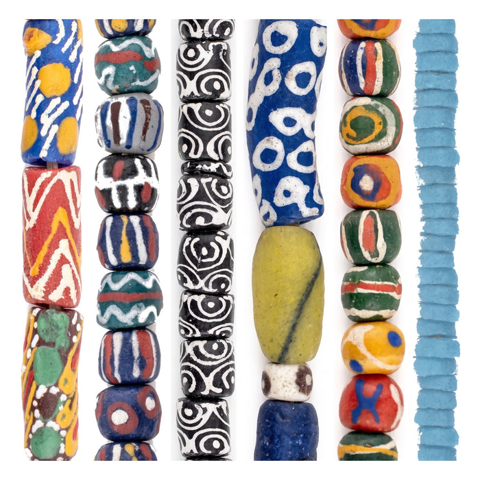Large Hole Bead Set: Rainbow, Karaga & Tribal Krobo (6 Strands, 7-20mm)