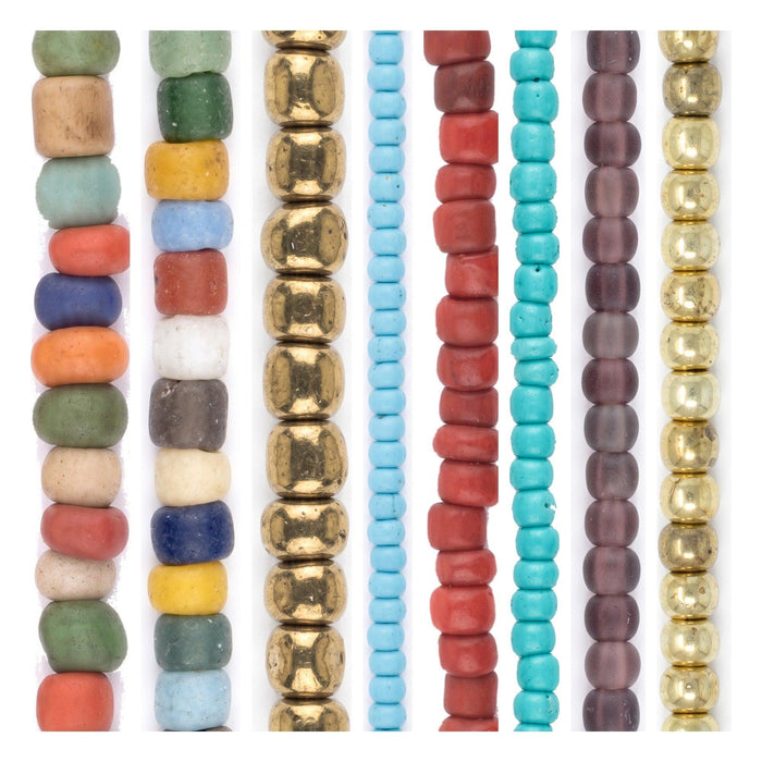 Seed Bead Set: Java, Ghana & Afghan Glass (8 Strands, 2-4mm)