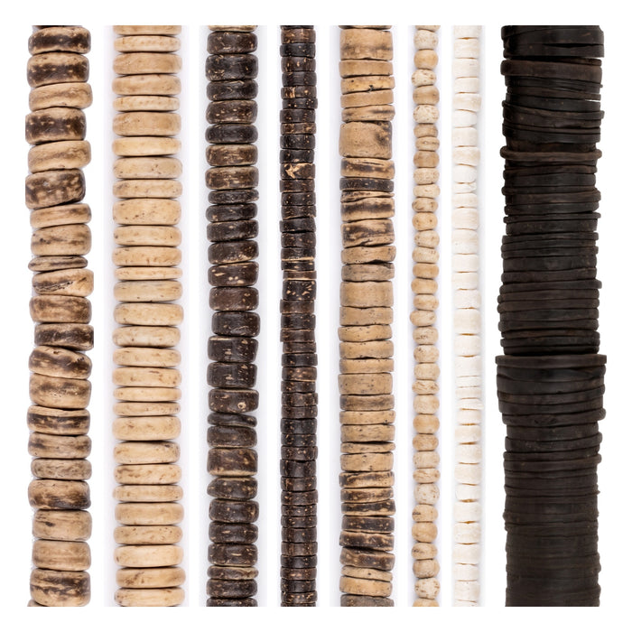 Coconut Shell Bead Set: Cream, Chocolate & Rustic (8 Strands, 3-15mm)