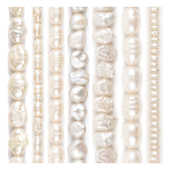 Vintage Pearl Bead Set: White Japanese Pearl Shapes (7 Strands, 2-7mm)