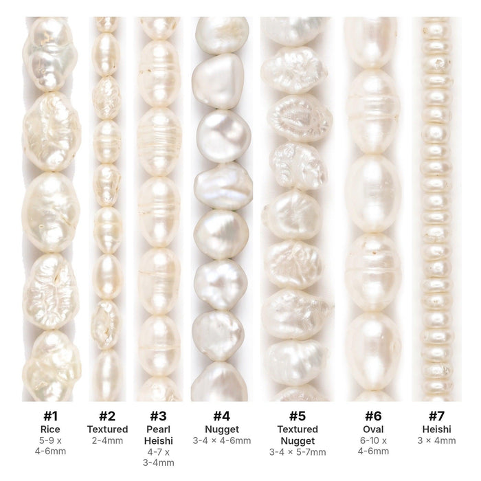 What's included, strands numbered 1-7: Vintage Pearl Bead Set: White Japanese Pearl Shapes