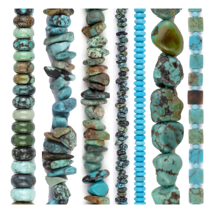 Turquoise Bead Set: Graduated Rondelle, Chip & Nugget (7 Strands, 2-12mm)