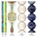 Turquoise bead set with labels #1-#5 listing each strand's bead type and size, from tube to faceted lapis