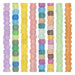 Faceted Java sea glass beads in eight candy colors, strands lined up side by side