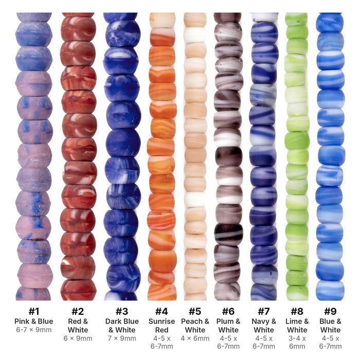 What's included, strands numbered 1-9: Padre Bead Set: Swirl Stripes