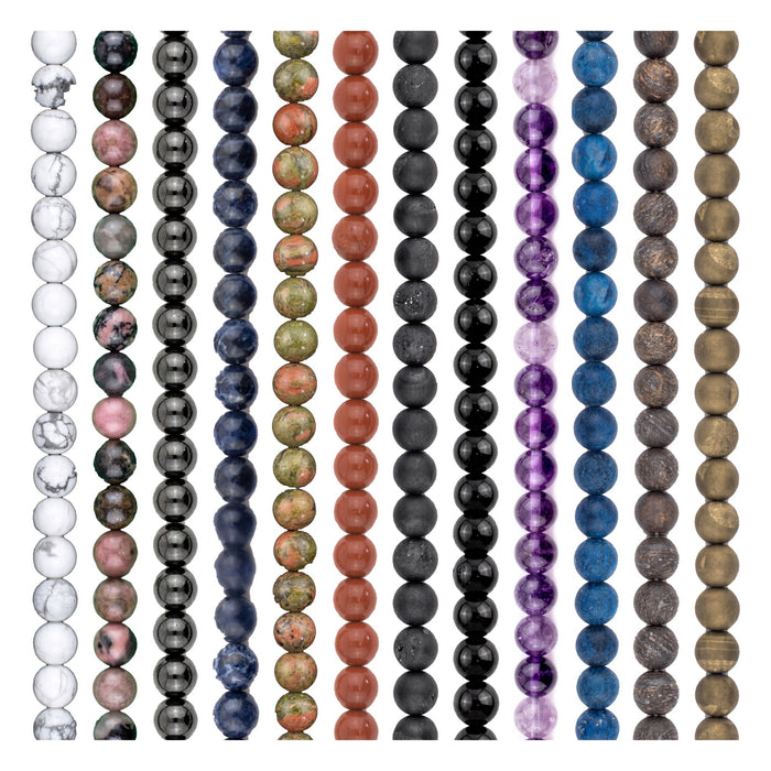 Gemstone round beads, 7-8mm, twelve strands in assorted colors side by side