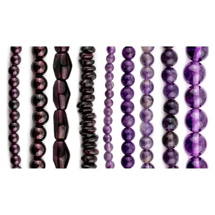 9 Strand Bundle: Garnet & Amethyst Gemstone Beads