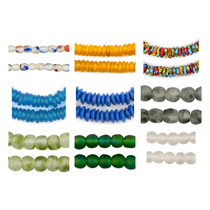 9 Strand Bundle: Ghana Glass Bead Color Sampler