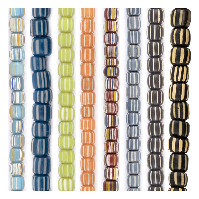 Java Gooseberry Bead Set: Striped Rainbow (8 Strands, 4-7mm)