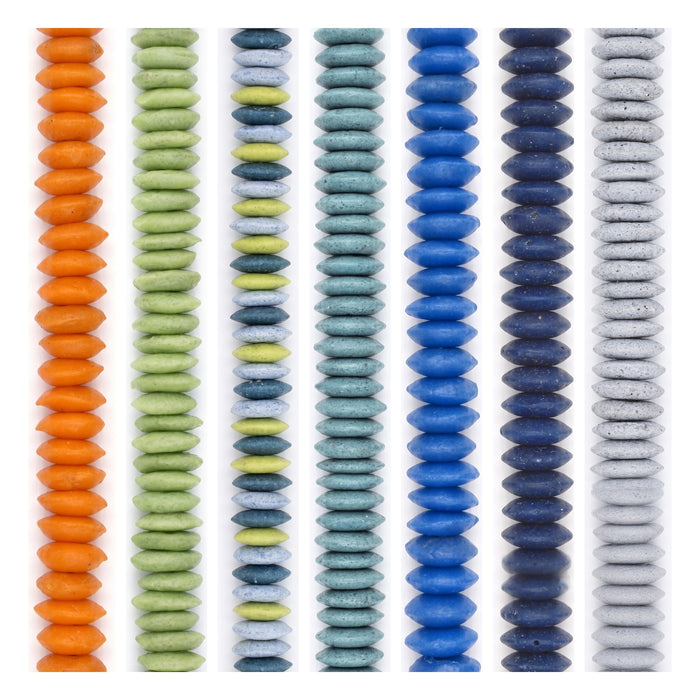Ashanti Glass Bead Set: Ocean Blue & Citrus Saucers (7 Strands, 13-16mm)