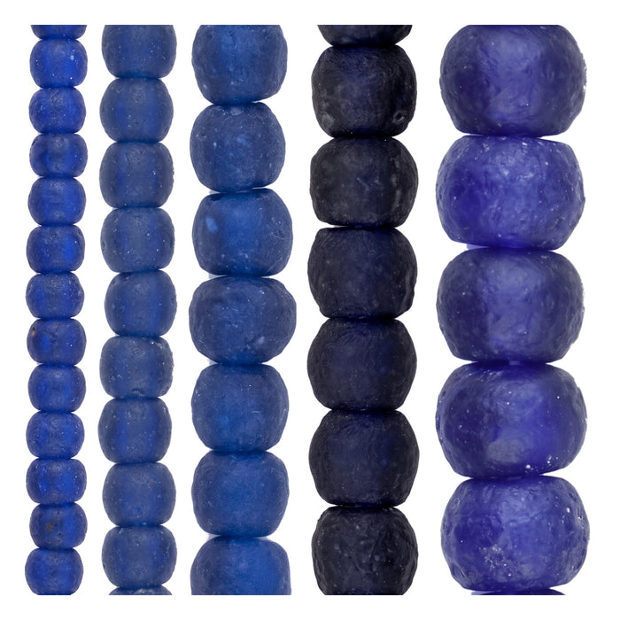 Recycled Glass Bead Set: Cobalt Blue Size Run (5 Strands, 6-19mm)