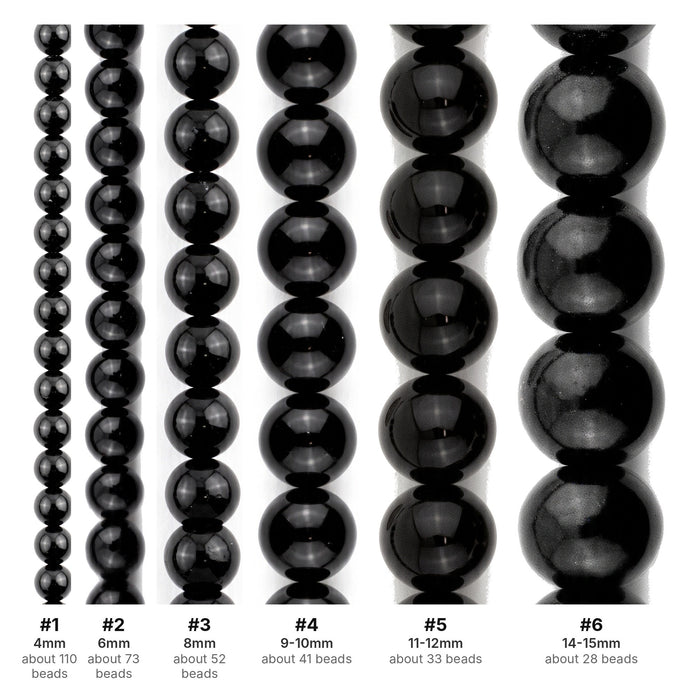 What's included, strands numbered 1-6: Onyx Bead Set: Round Size Run