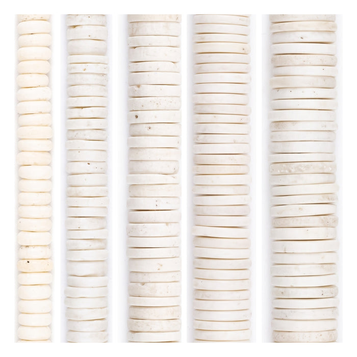 Bone Bead Set: White Button Size Run (5 Strands, 6-14mm)