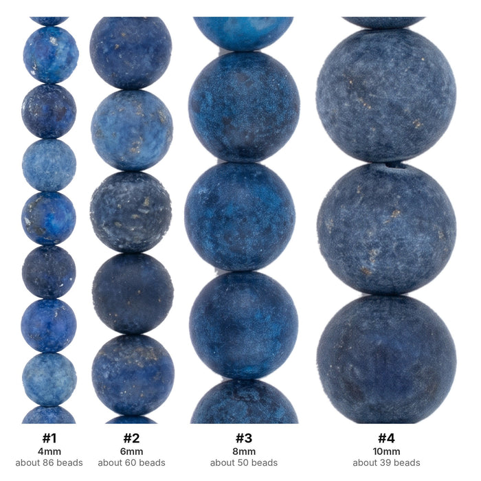 What's included, strands numbered 1-4: Lapis Lazuli Bead Set: Matte Round Size Run